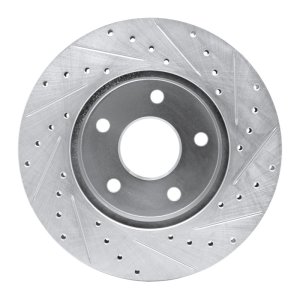Jeep Grand Cherokee Brake Rotor (1) - Front Left - R1 Concepts - Drilled & Slotted - Silver - `99-`04